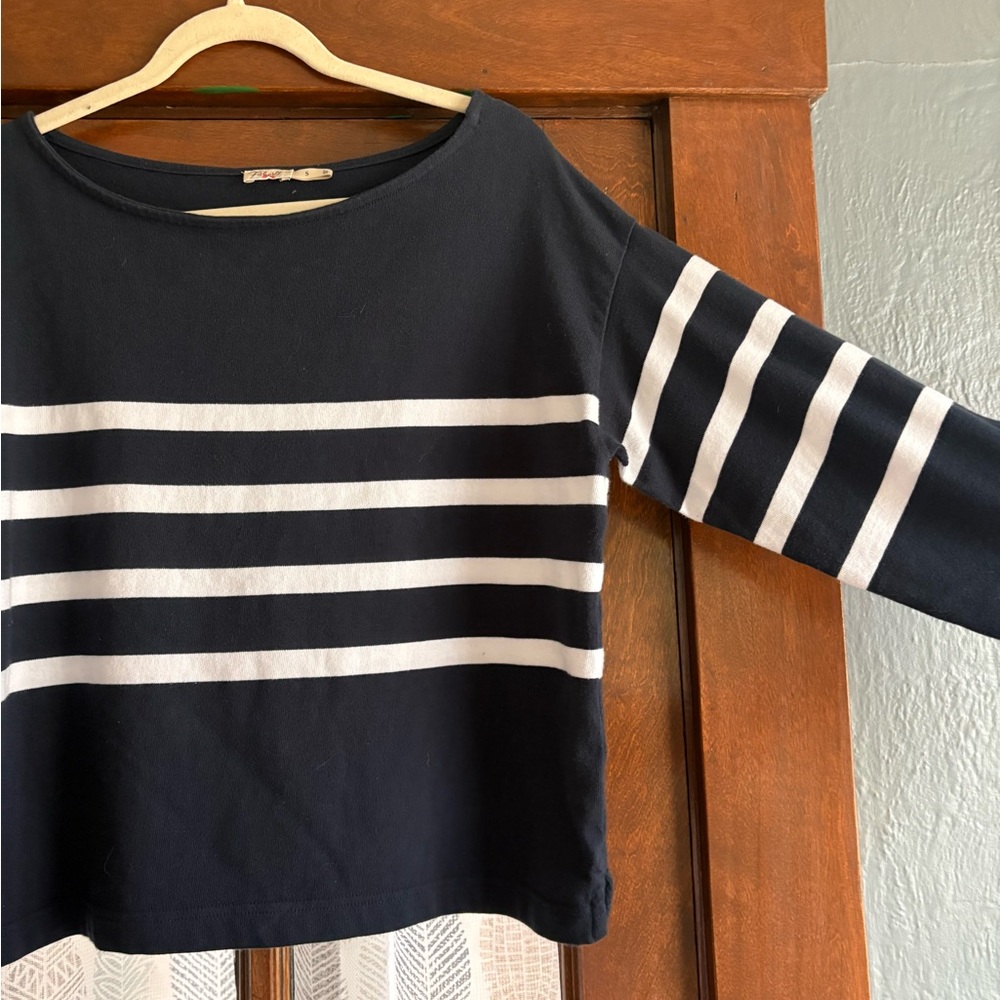 Faherty Women's Sport Jersey Boatneck Striped Long Sleeve Top - Navy and White - Picture 7 of 10